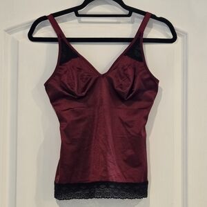 Ruby Ribbon Pin Up Cami Cabernet Burgundy Black Lace Trim Shapewear Size 34